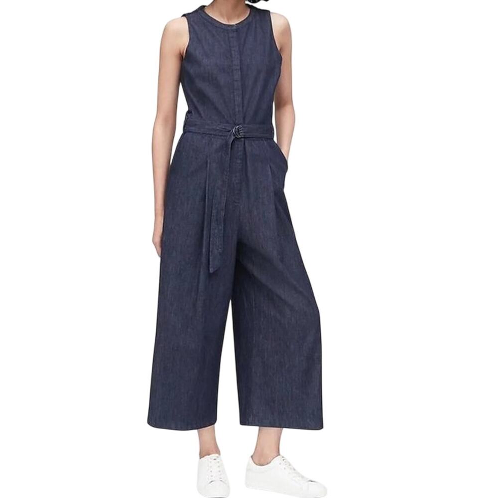 Banana Republic Sleeveless Wide Leg Belted Jumpsuit Side Slant Pockets Size 10
